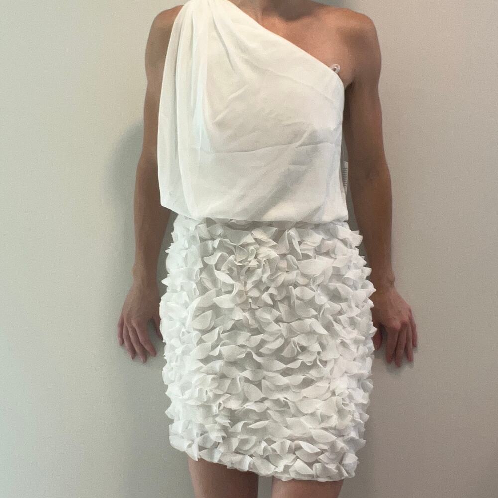 Aidan Mattox Whimsical White One Shoulder Dress 3D Flower Applique Size 2